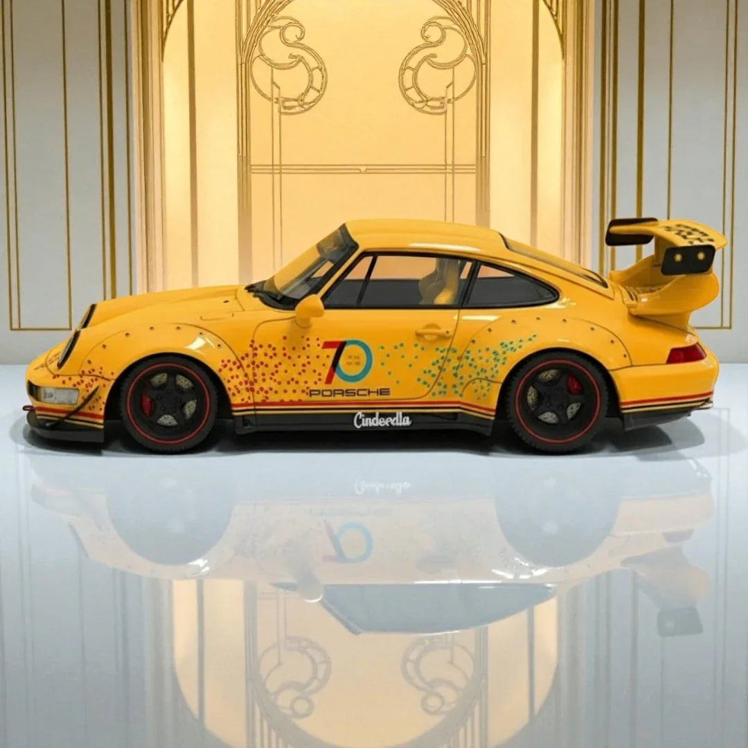 BSC 1:64 Porshce Cinderella Yellow RWB964 70th Anniversary Edition Regular Edition Diecast Car