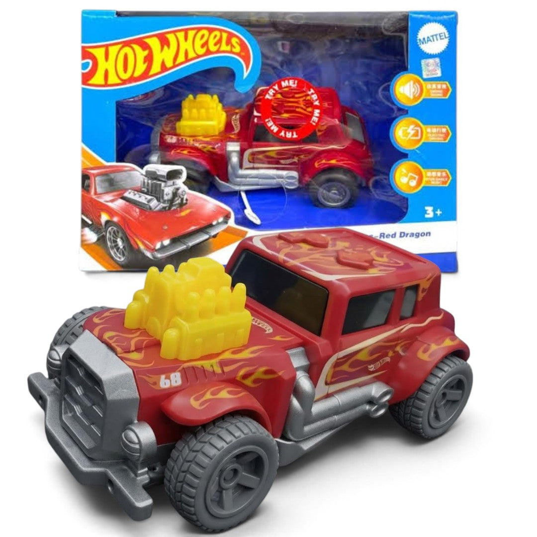 Hot Wheels Red Dragon Electric Drive Toy Car with Engine Sound, Music and Lights for Kids Ages 3+ – Red