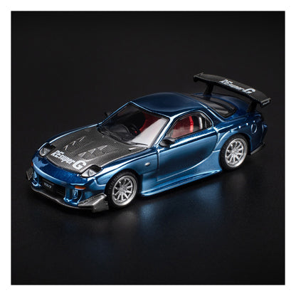 PARA64 Poprace 1:64 Mazda RX-7 RE-Amemiya Widebody Blue Chrome | Premium Diecast Model Car