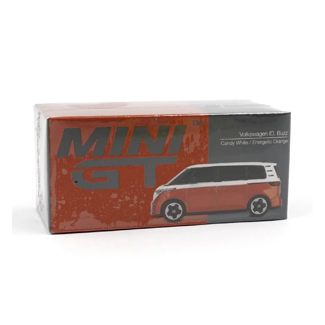 Mini GT 1:64 Volkswagen ID.Buzz Candy White Energetic Orange RHD – Diecast Model Car