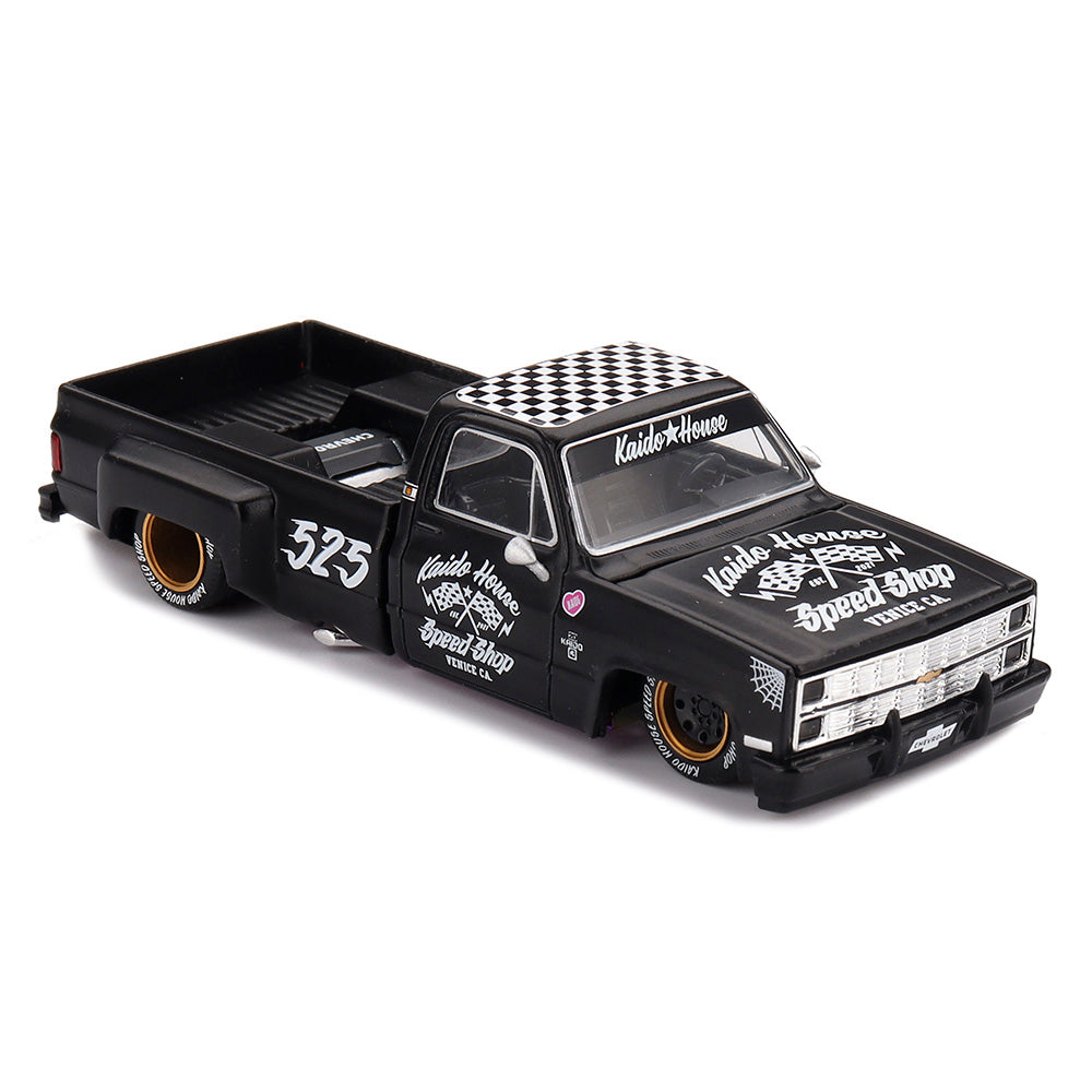 Kaido House x MINI GT 1:64 Chevrolet Silverado Dually Hot Rod V1 Black Diecast Pickup Truck | KHMG236 | Collector Box