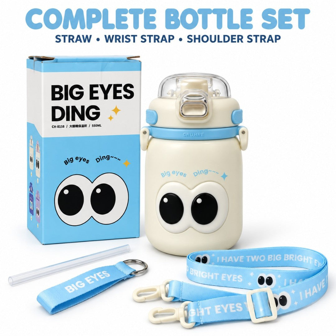 Cute Big Eyes Ding Insulation Cup Cartoon Portable Double Drinking Straw Cup 550 ML (White)