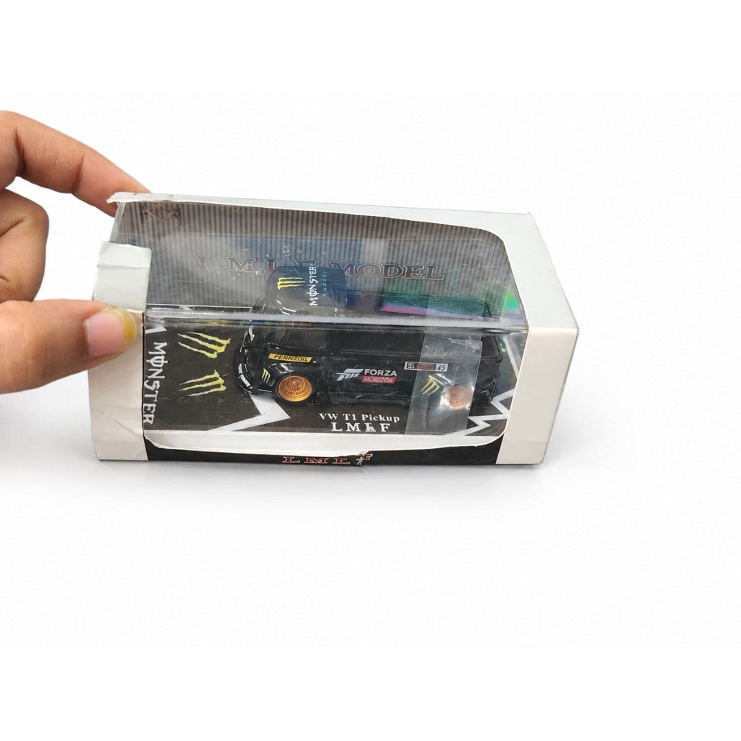 (Damaged Box) LMLF 1:64 Volkswagen Bus Forza Horizon Edition Diecast Model Car – Black with Gold Wheels