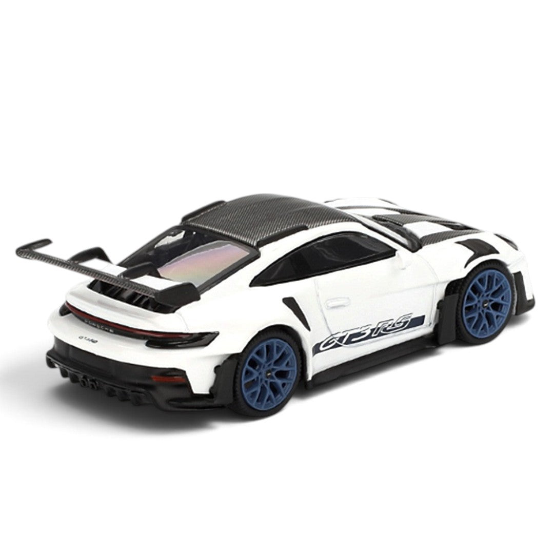 MINI GT 1:64 Porsche 911 GT3 RS Weissach Package – White with Indigo Blue | Premium Die-Cast Collectible Model Car