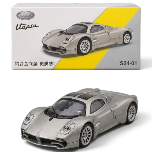 CCA 1:64 Pagani Utopia S24-01 Die-Cast Model Car – Silver Premium Alloy Hypercar Miniature | Detailed Collectible