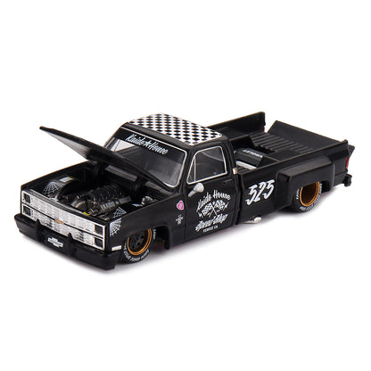 Kaido House x MINI GT 1:64 Chevrolet Silverado Dually Hot Rod V1 Black Diecast Pickup Truck | KHMG236 | Collector Box