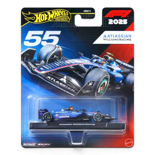 Hot Wheels Premium 1: 64 Formula 1 2025 Atlassian Williams Racing #55 F1 Die-Cast Car | Metal/Metal with Real Riders | BGX