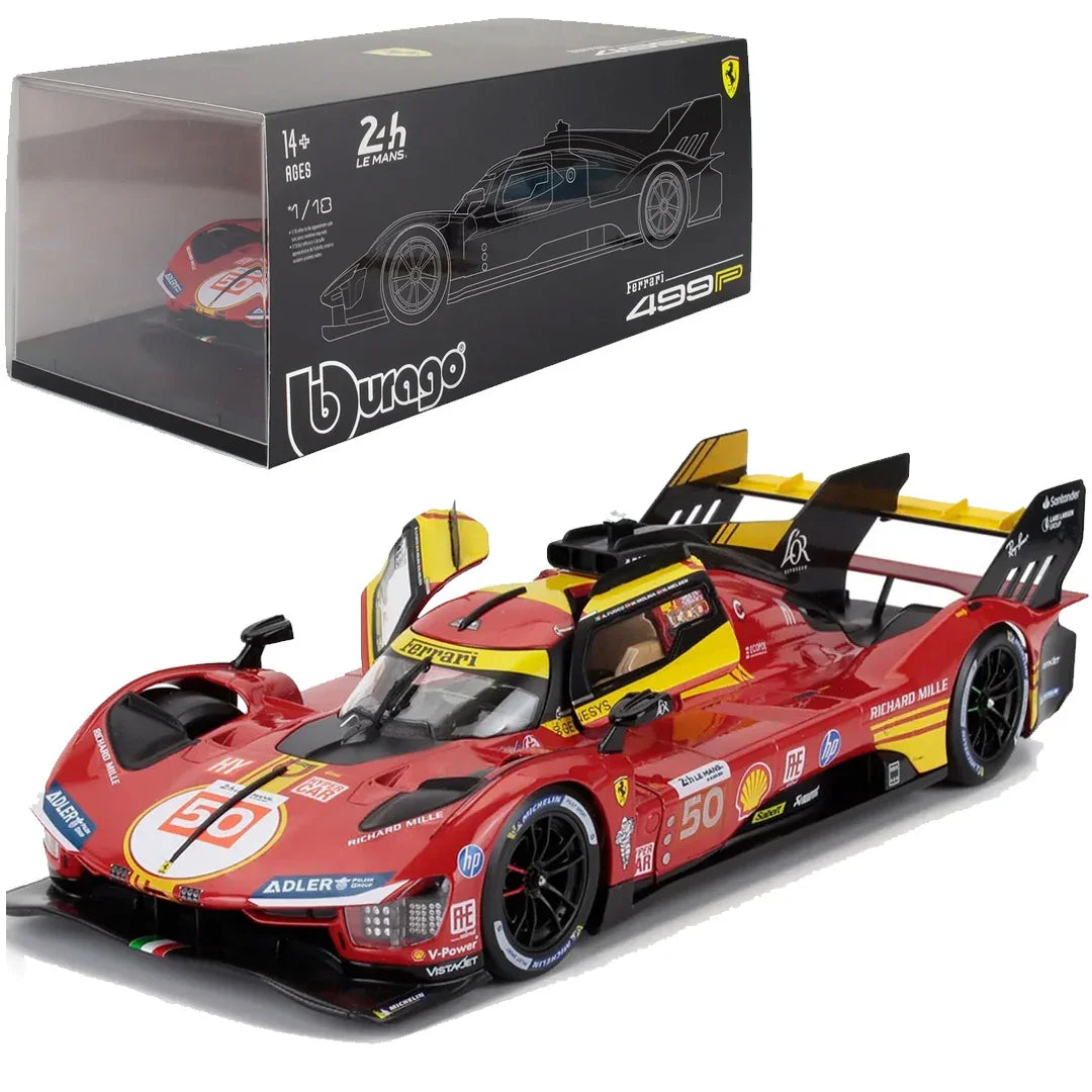 Bburago Ferrari 499P Le Mans 2024 Winner No.50 AF Corse 1:18 Diecast Model Car – 3.0L Turbo V6 with Showcase