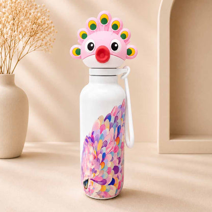 AFRESH 365 Animal Head Collection Pink Peacock Stainless Steel Vacuum Insulated Water Bottle 560ml (19oz) with Tea Infuser Filter