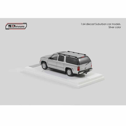 MK Miniatures 1:64 Chevrolet Suburban Silver Die-Cast Model Car | Premium SUV Collector Edition