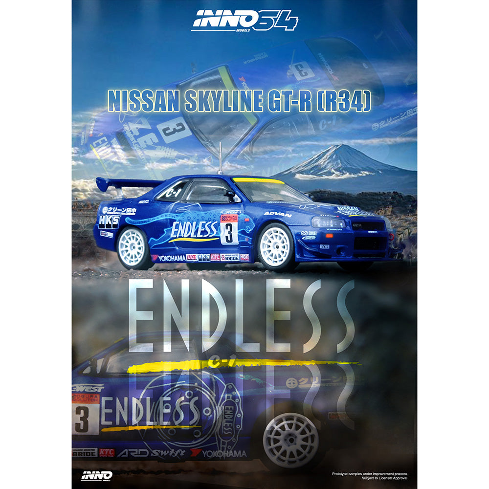 INNO64 Nissan Skyline GT-R R34 Endless Advan #3 Super Taikyu Series 2002 Winner 1:64 Diecast Model Car