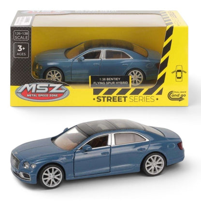 MSZ 1:38 Bentley Flying Spur Hybrid Blue Die-Cast Model Car with Openable Doors & Pull-Back Action | Street Series