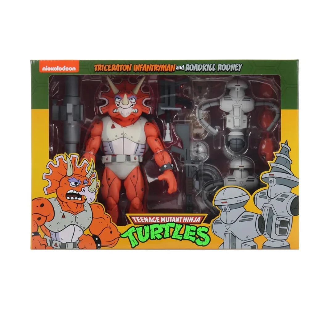 NECA Teenage Mutant Ninja Turtles Cartoon 3-Pack – Triceraton Infantryman & Roadkill Rodney 7-Inch (18cm) Action Figures - Jaiman Toys