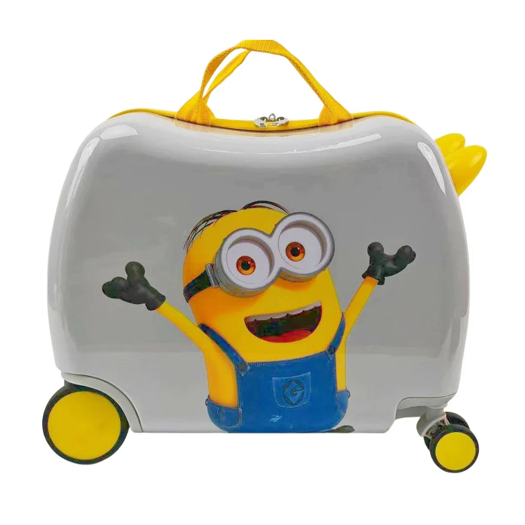 STRIDERS Minions Kids Travel Trolley Suitcase – Lightweight Ride-On Cabin Luggage with Wheels & Handle