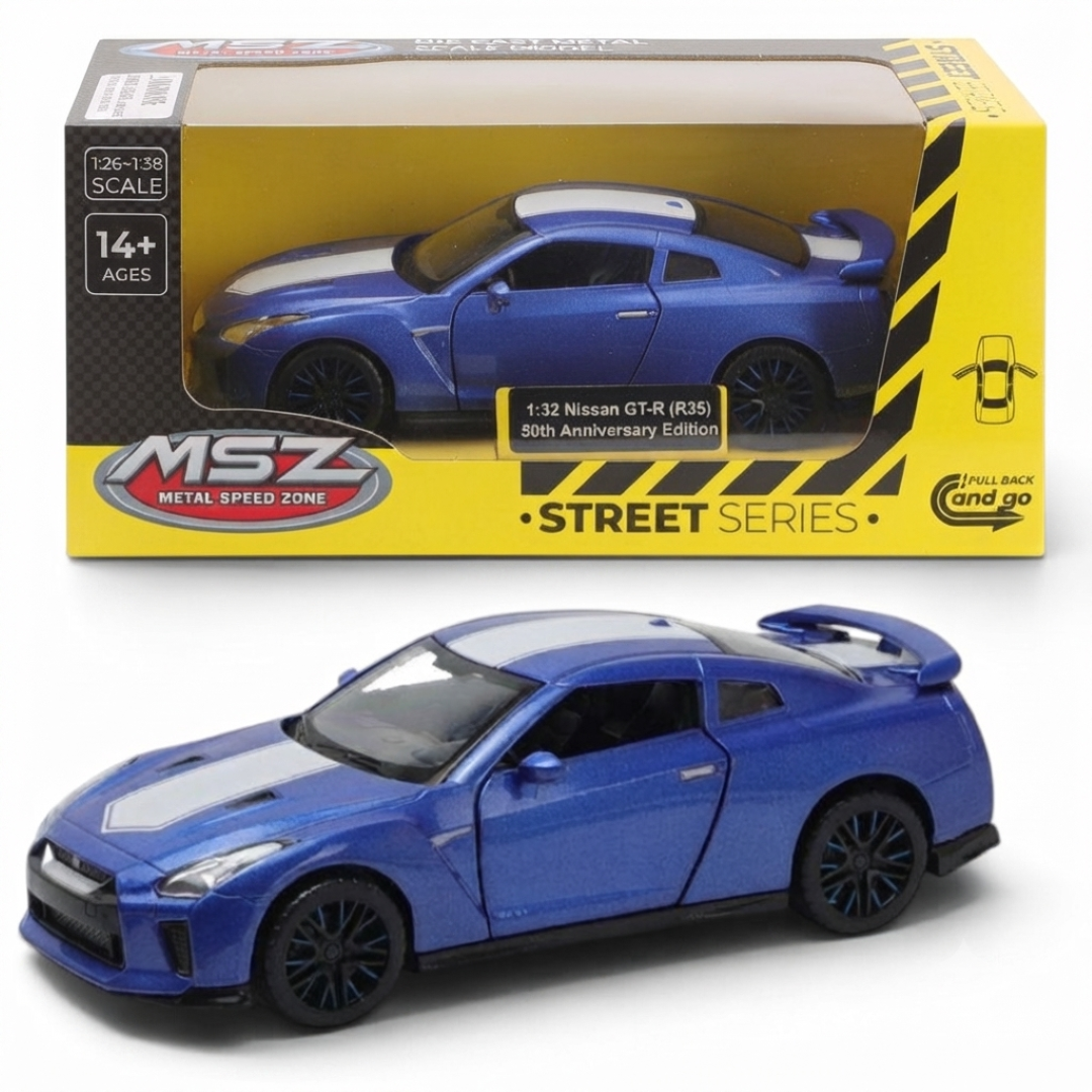 MSZ 1:32 Nissan GT-R R35 50th Anniversary Edition Blue Die-Cast Pull-Back Car