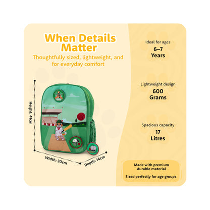 Filli & Me Filli Plays Cricket HugBag | 17L Kids School Backpack for Ages 6–7 Years | Lightweight School & Travel Bag