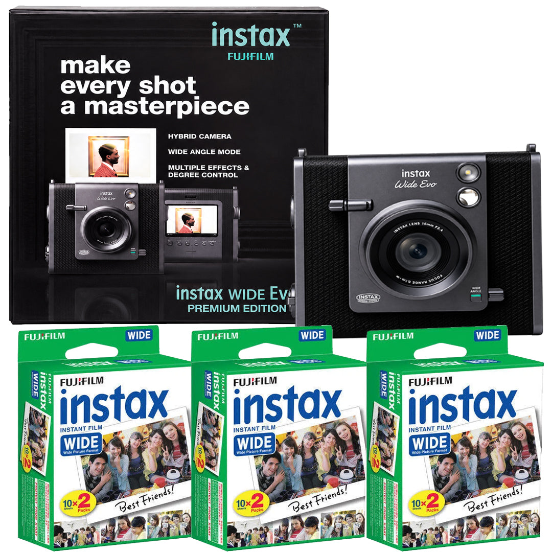 Fujifilm Instax WIDE Evo Premium Edition Hybrid Instant Camera with 60 Instax WIDE Film Sheets, Capture, Create & Print