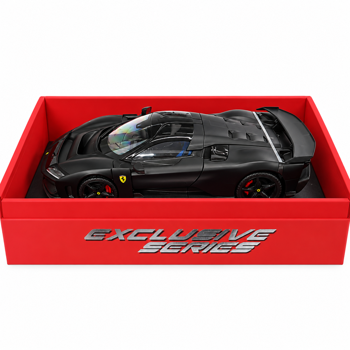 Bburago Ferrari F80 1:18 Scale Diecast Model Car Black – Premium Matte Black Ferrari Supercar with Detailed Interior Collector Display Box | Luxury Collectible Model for Ages 14+