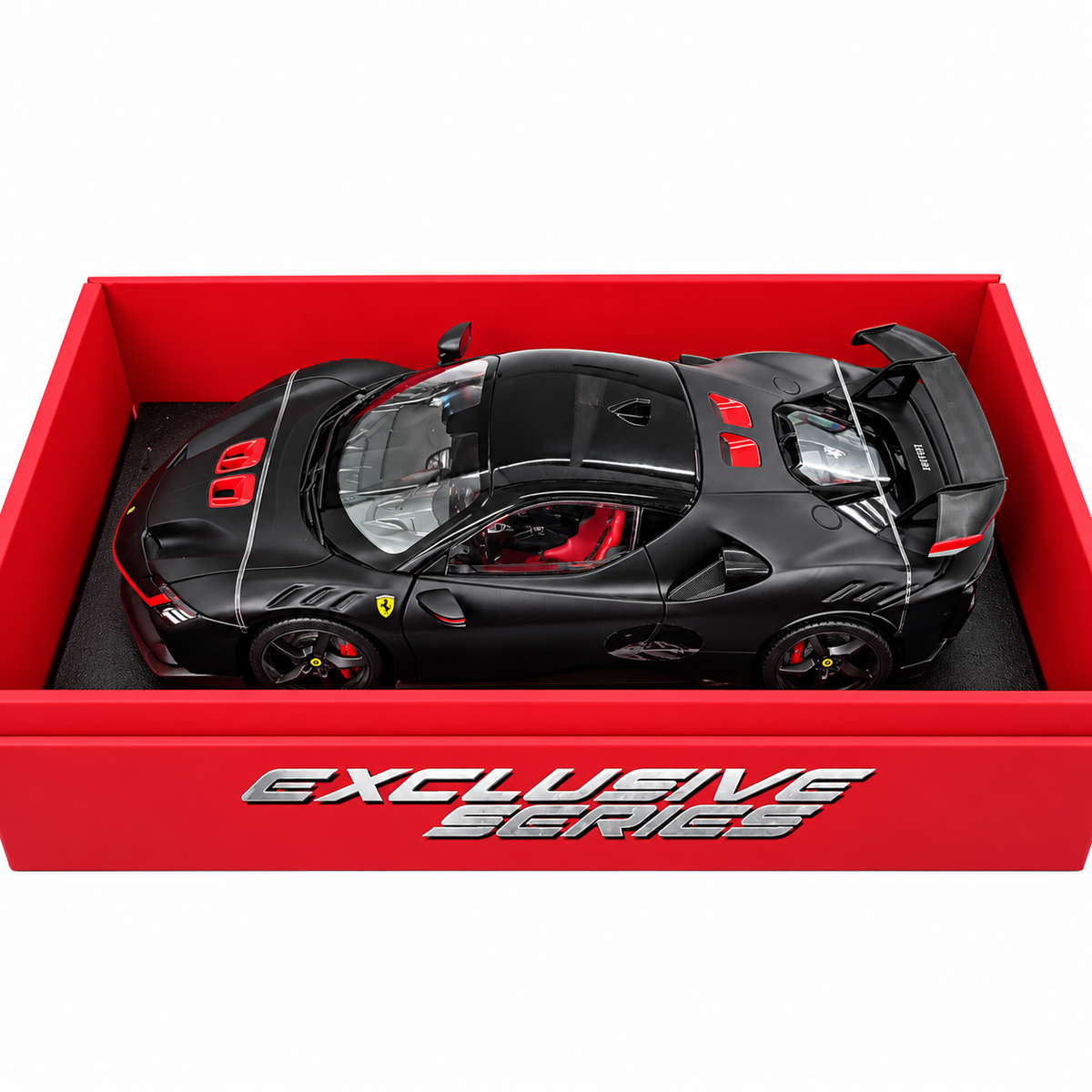 Bburago Exclusive Series Ferrari SF90 XX Stradale Black 1:18 Scale Premium Diecast Model Car with Detailed Interior, Racing Rear Wing & Collector Display Box