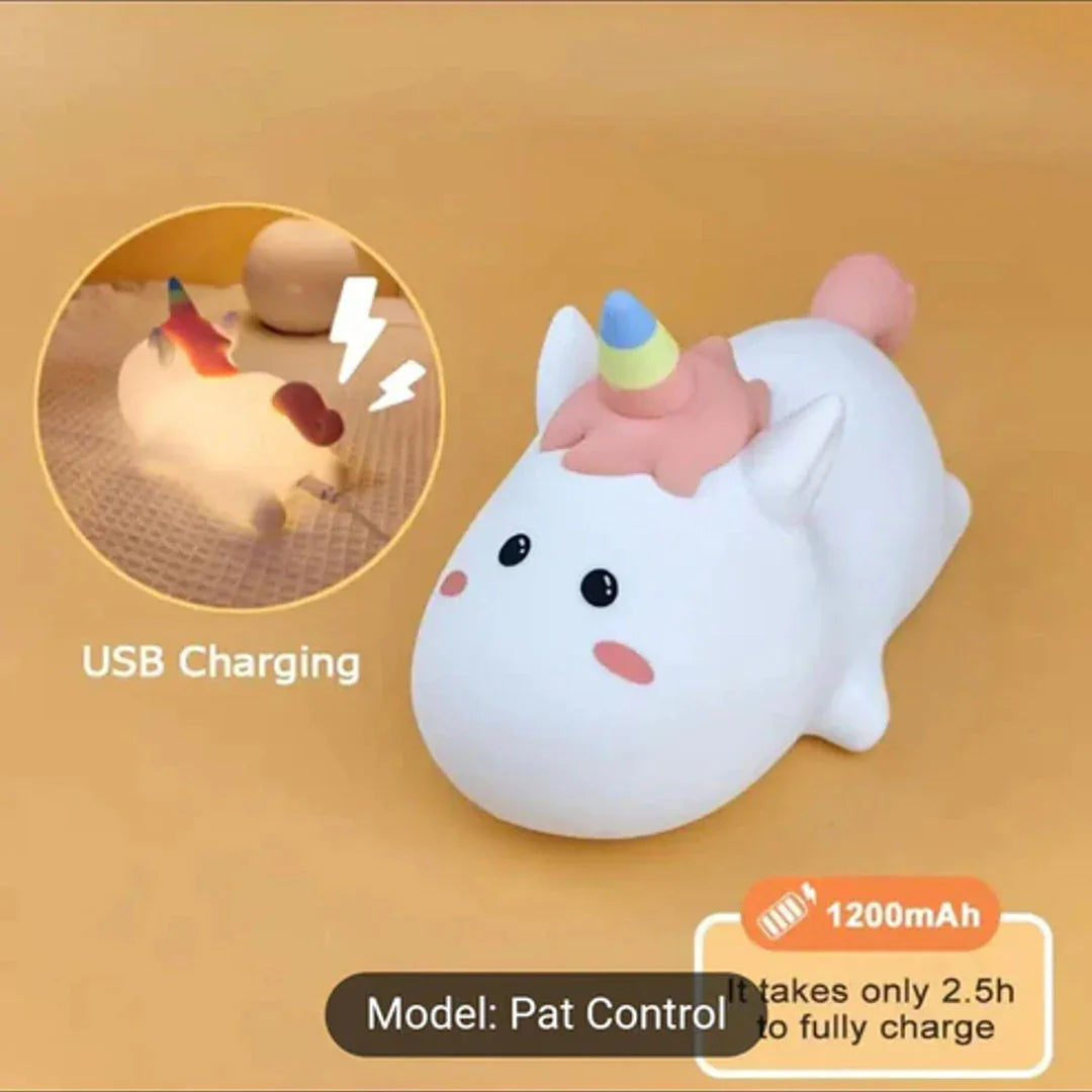 Unicorn Pat Lamp Silicone – Soft LED Bedside Light for Kids | Rechargeable & Touch Control Baby Night