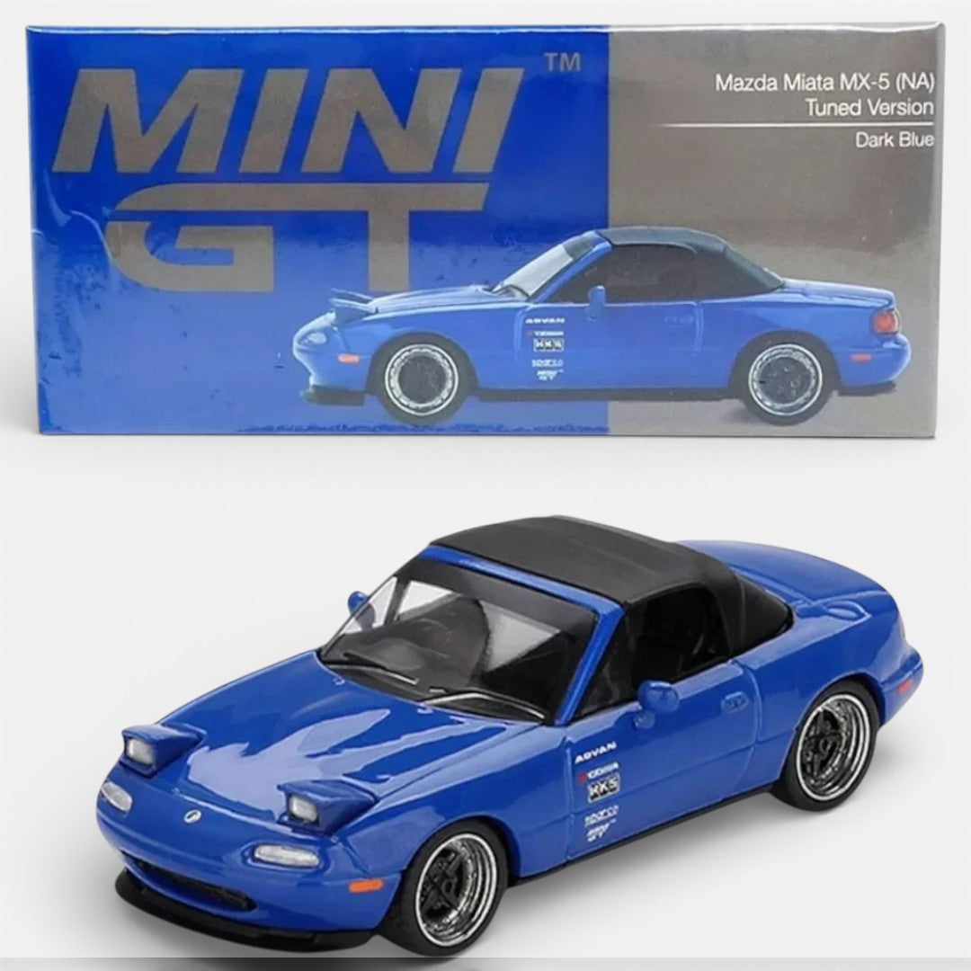 Mini GT 1:64 Racing Duo – Bugatti W16 Mistral Black &  Mazda Miata MX-5 (NA) Tuned Version Dark Blue Diecast Models