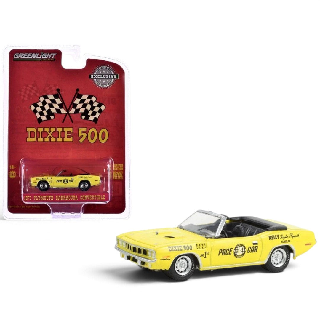 GreenLight Dixie 500 Exclusive 1971 Plymouth Barracuda Convertible Pace Car 1:64 Diecast Model