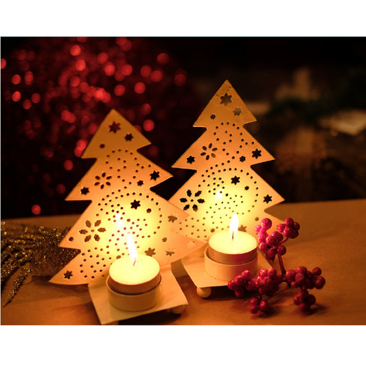 Ombre Tree-Shaped Iron Tea Light Holder – Warm Festive Shadow Cast Decor