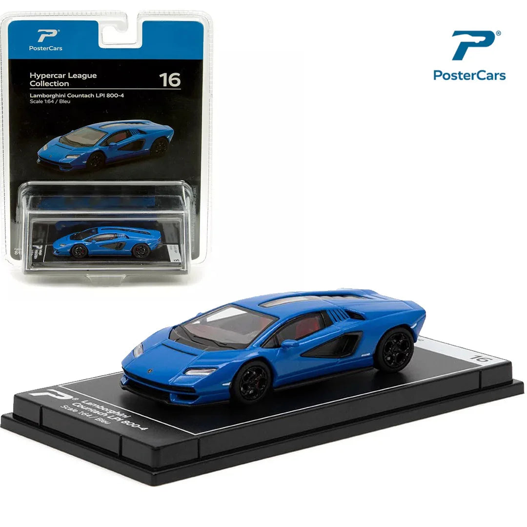 PosterCars 1:64 Lamborghini Countach LPI 800-4 – Blue Edition | Hypercar League Diecast Collector Model - Jaiman Toys