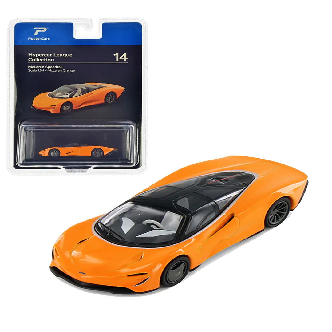 PosterCars 1:64 McLaren Speedtail – McLaren Orange | Hypercar League Collection No.14 Diecast Model- Blister Pack - Jaiman Toys