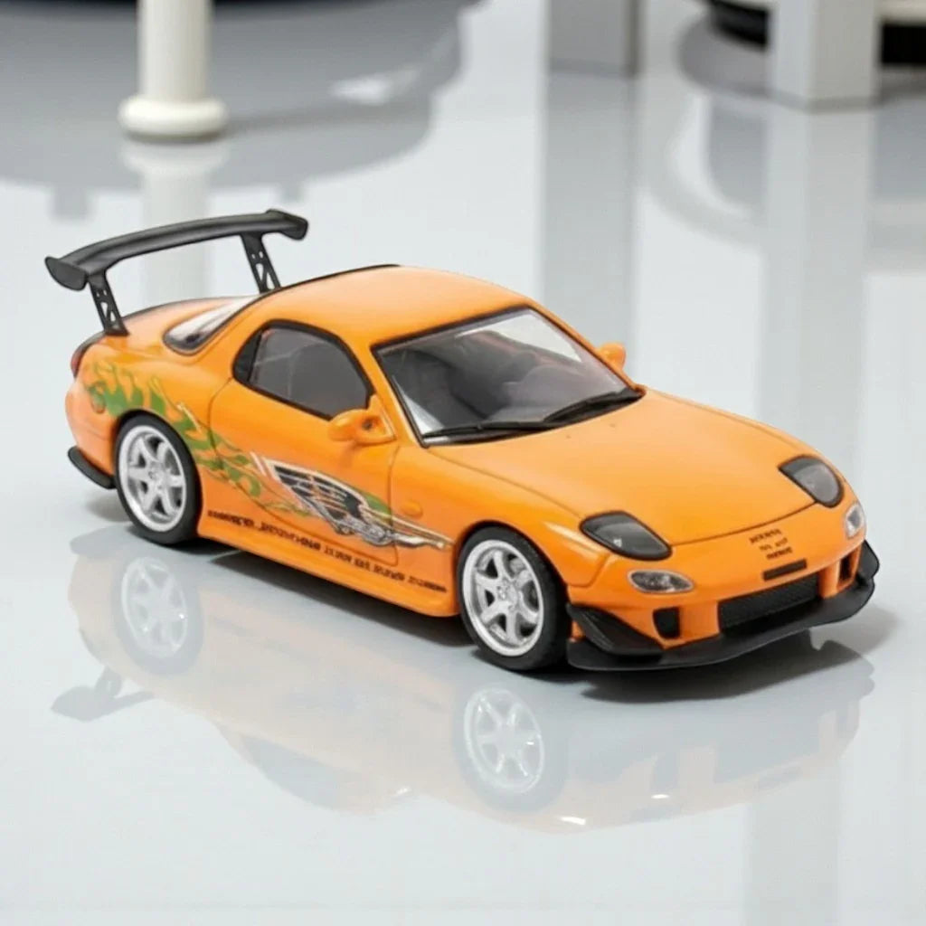 BSC 1:64 Mazda RX-7 FD3S Diecast Model Car – Orange with Graphics