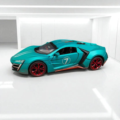 JOY JUNCTION 1:24 Lykan Hypersport V12 W Motors Die-Cast Model Supercar Car – Green | Openable Doors, Lights & Sound, Pull-Back Action (JJ265) - Jaiman Toys