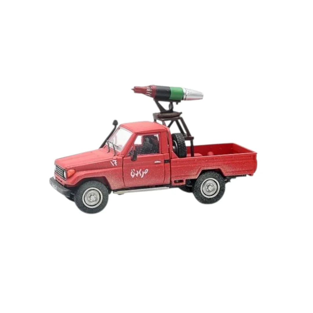 LC80 Toyota Land Cruiser Red Hardcover Edition – 1:64 Diecast Model Car with Ammunition & Rocket Launcher Accessories - Jaiman Toys