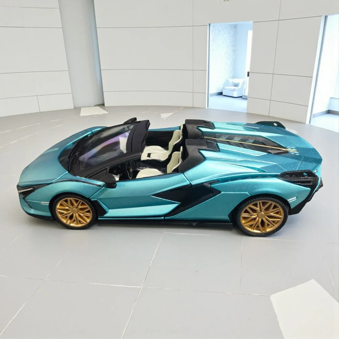 RW 1:32 Lamborghini Sian Roadster Diecast Metal Car Model – Blue, Opening Doors, Collectible Toy Car