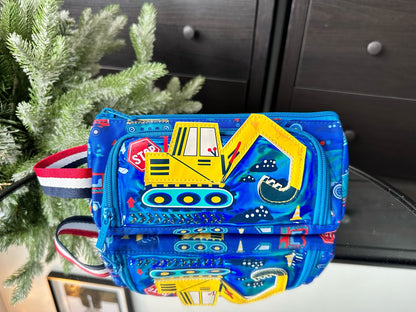 Vest Construction Vehicle Pencil Case – Kids Stationery Organizer with Holographic Front Pocket