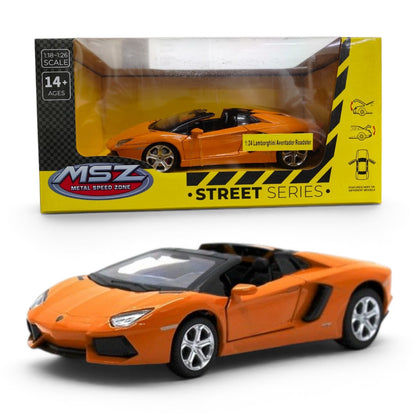 MSZ 1:24 Lamborghini Aventador Roadster Orange Die-Cast Model Car with Openable Doors | Street Series Collectible