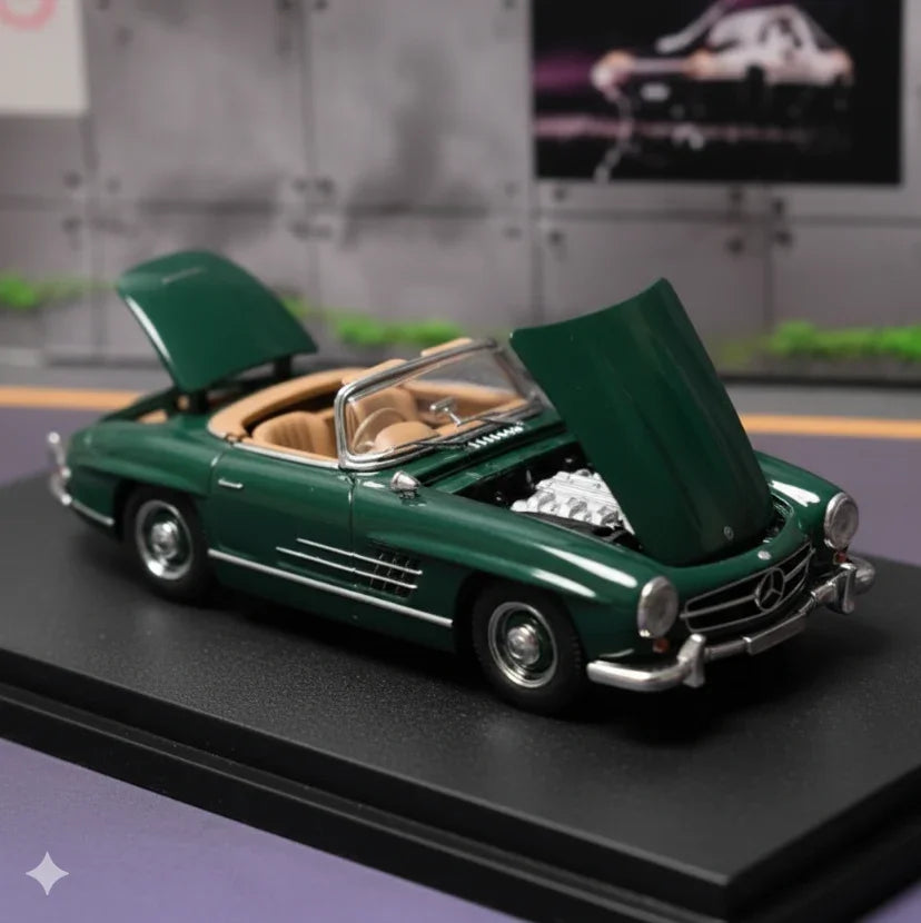 GFCC 1:64 1960 Mercedes-Benz 300SL Roadster Dark Green Diecast Model Car