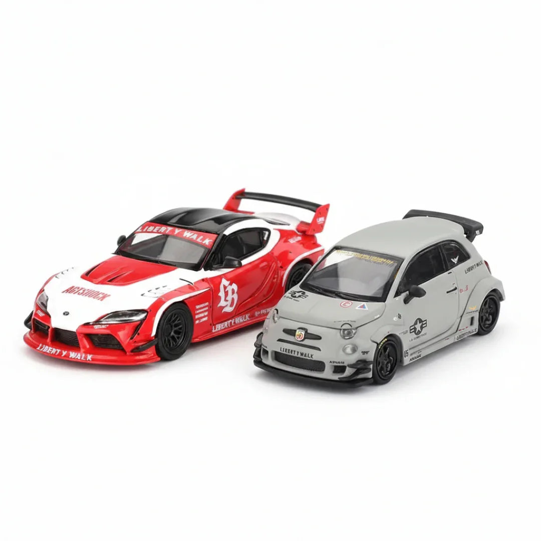 Mini GT 1:64 Duo Set LB WORKS Toyota GR Supra Red White + Abarth 595 Liberty Walk Fighters | Premium Diecast Collector Models