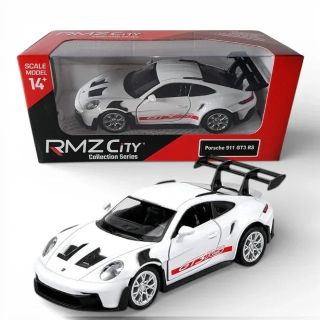 RMZ City 1:36 Porsche 911 GT3 RS Die-Cast Car – White | Openable Doors, Pull-Back Action