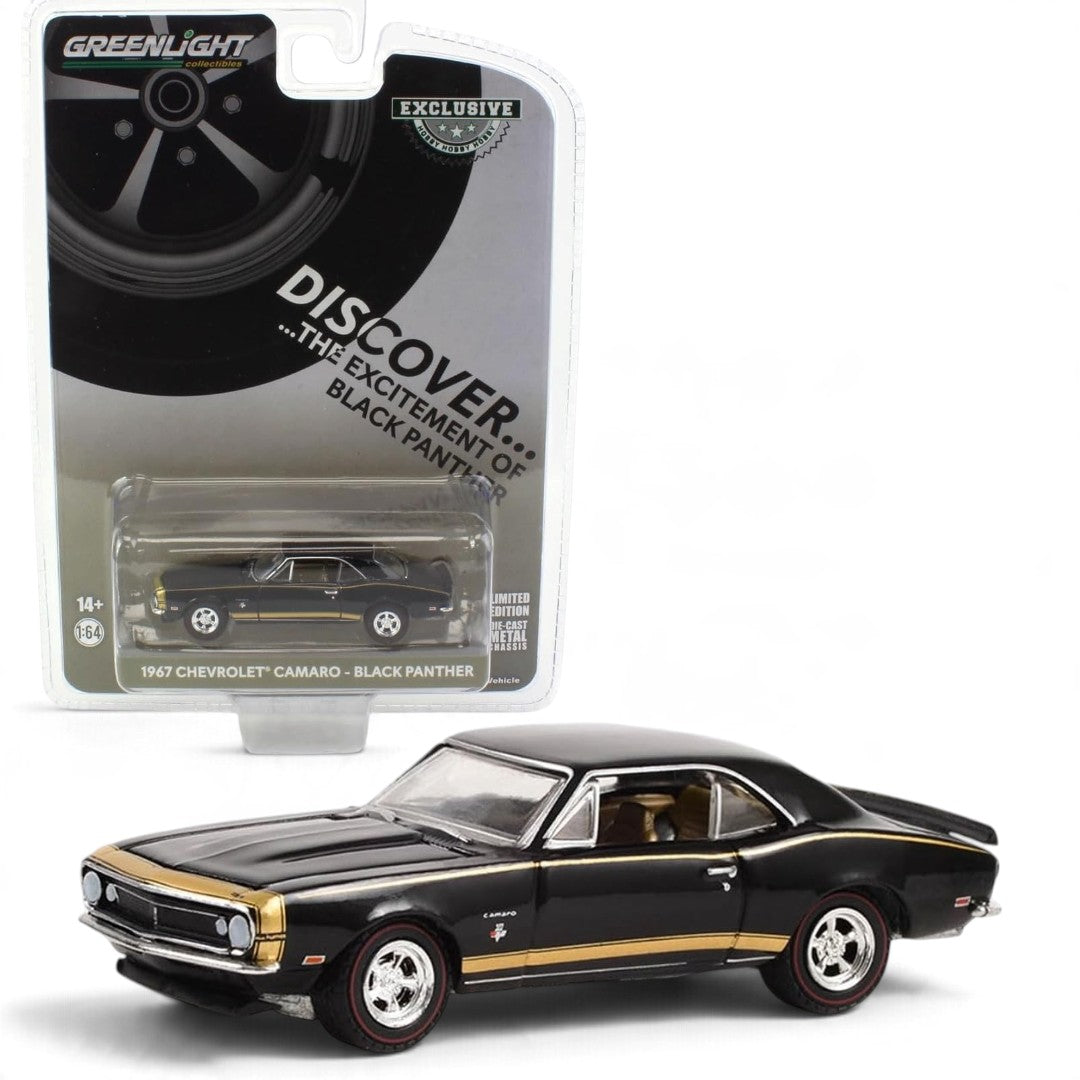 GreenLight 1967 Chevy Camaro Black Panther 1:64 Diecast Car – Hobby Exclusive