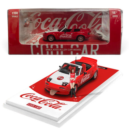 Cool Car 1:64 Mazda MX-5 Miata (NA) Coca-Cola Red & White Edition Diecast Model Car with Display Base & Figure – Limited Collector's Edition