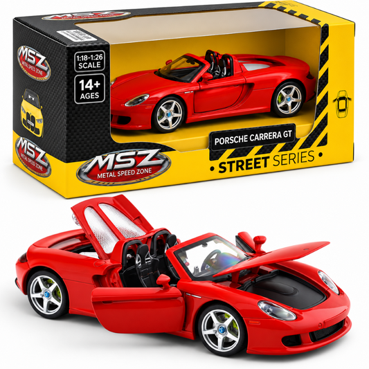 MSZ 1:24 Porsche Carrera GT Red Die-Cast Model Car with Openable Doors, Bonnet & Engine Cover | Street Series