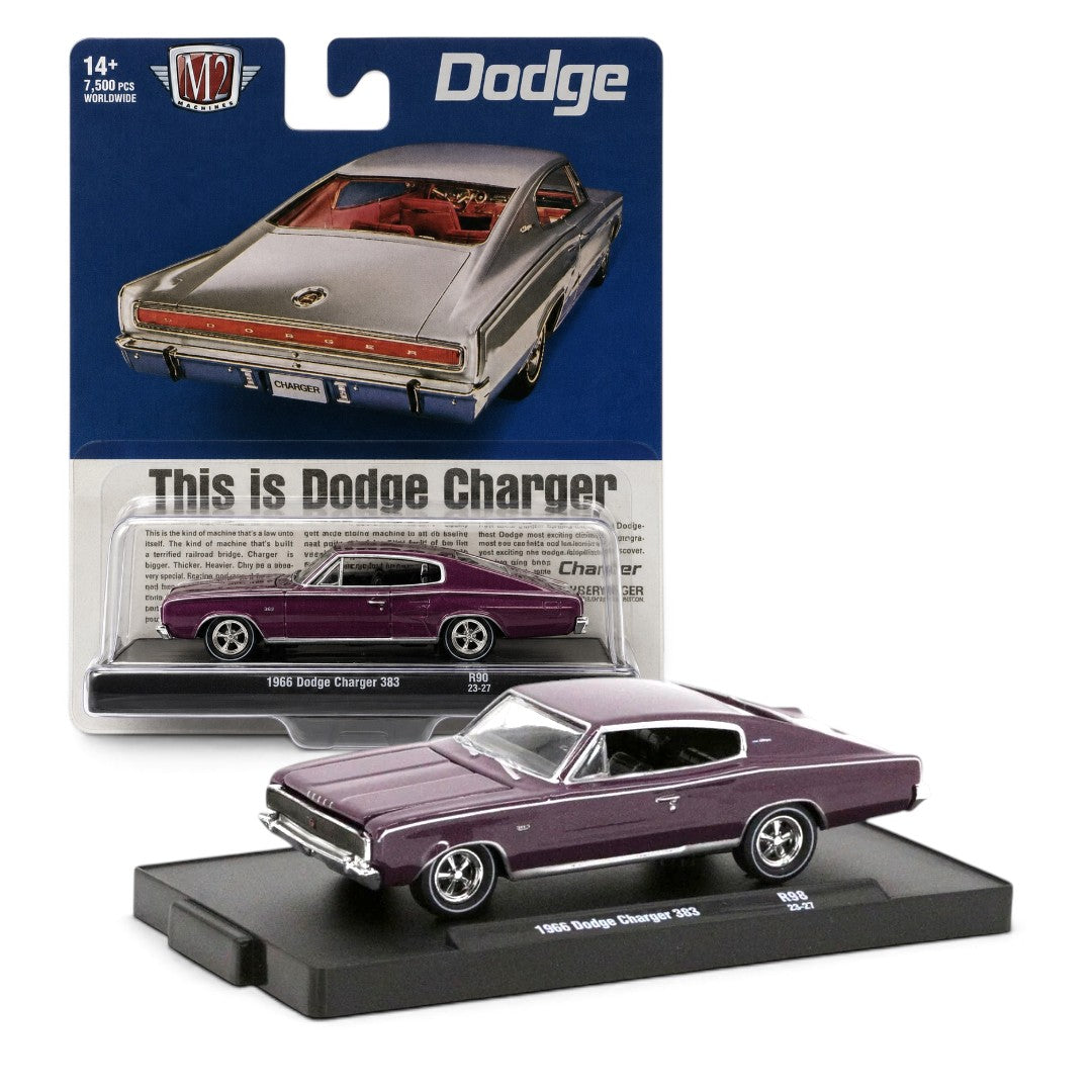 M2 Machines 1:64 1966 Dodge Charger 383 Die-Cast Model Car | R90 23-27 Classic American Muscle Car Collectible