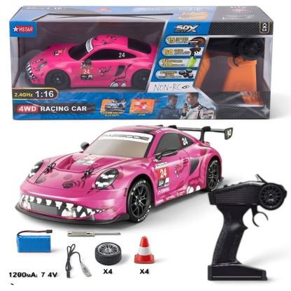 Hstar 91602P-4 1:16 Scale 4WD High-Speed RC Racing Car | 2.4GHz Remote Control Drift Car with Spray Effect, LED Lights, Rechargeable Battery & Spare Tyres | 2 Colour Variants