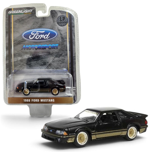 GreenLight 1:64 Scale  1988 Ford Mustang Fox Body SLN – Black & Gold, LP Diecast Garage Exclusive