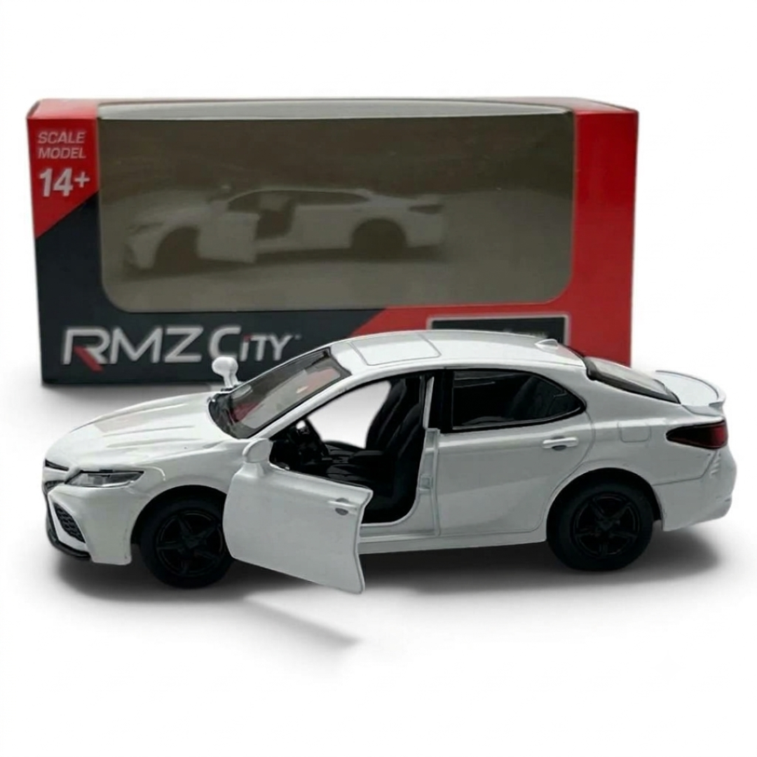 RMZ City Toyota Camry 1:32 Scale Die-Cast Model Car – Black & White Collectible Luxury Sedan with Opening Doors, Pull-Back Action,