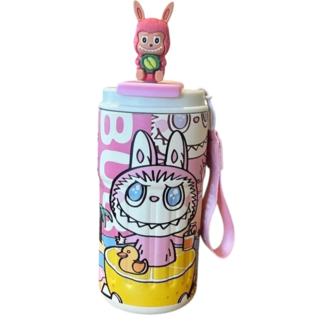 Labubu Stainless Steel Vacuum Sipper Water Bottle –350ml | Hot & Cold Insulated Bottle for Kids & Travel - Jaiman Toys