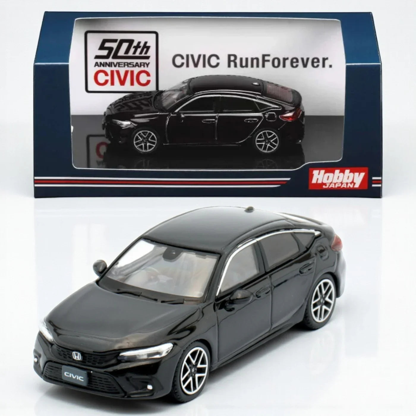 Hobby Japan 1:64 HJ641046 Honda Civic 50 Anniversary Run Forever FL1 LX Black Pearl Diecast Scale Model Car