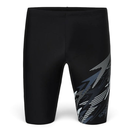 Speedo Medley Jammer Men’s Swimwear – Black / Grey Lead | Chlorine Resistant Swimming Jammer with UPF 40+ & Drawstring Waist