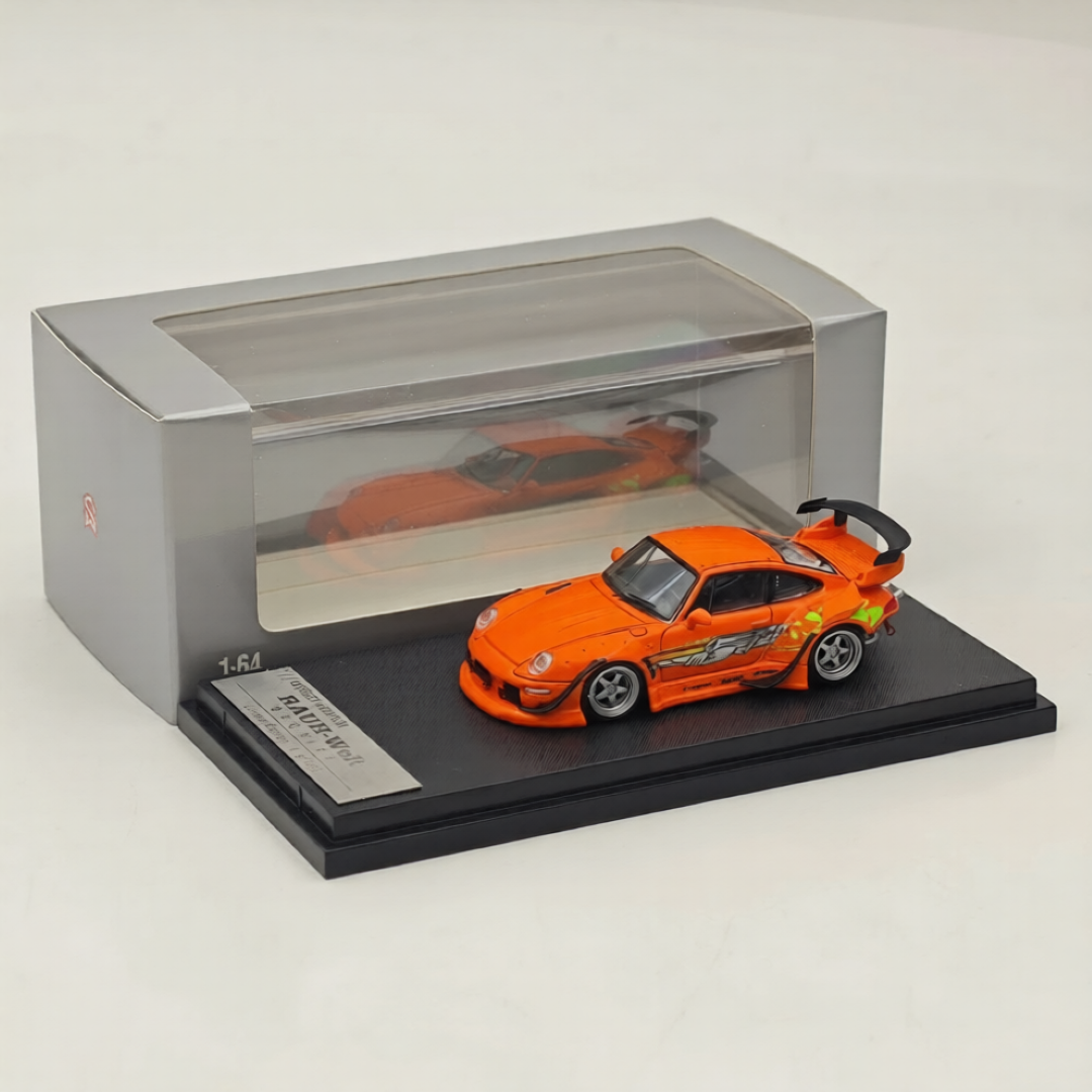 Street Warrior 1:64 Porsche RWB 993 High Tail Orange Die-Cast Model Car | Fast & Furious Inspired Widebody Collectible