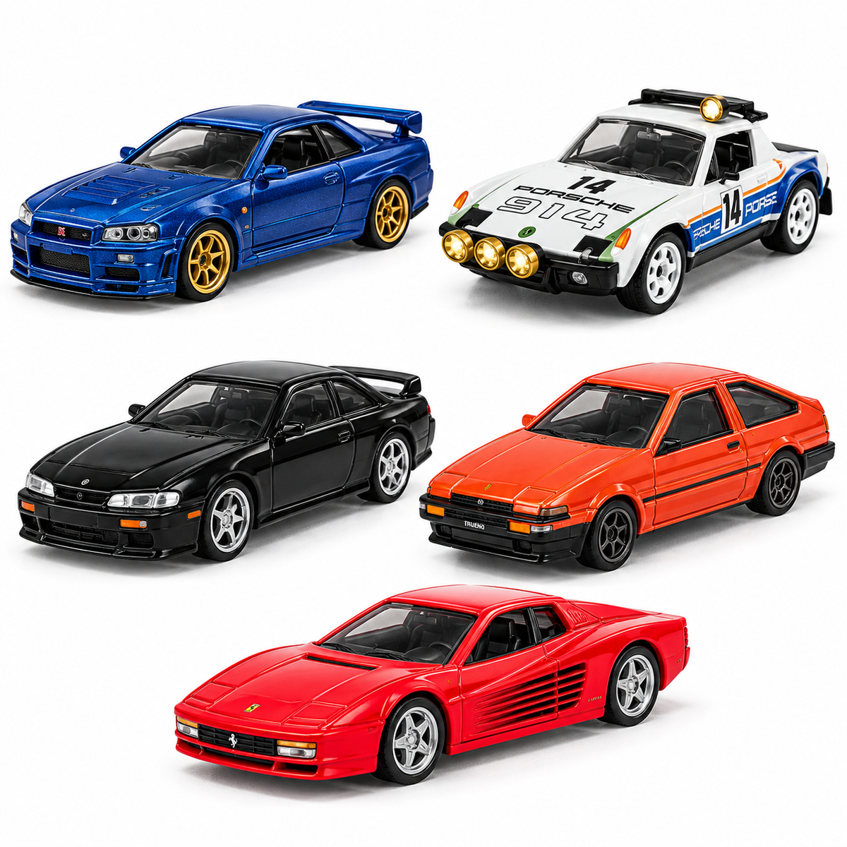 Hot Wheels Premium Car Culture JKF00-9C96 1:64 Scale Diecast Cars Pack of 5 | Nissan Skyline, Porsche 914 Safari, 1994 Nismo 270R, Toyota AE86 & Ferrari Testarossa | Collectible Model Cars